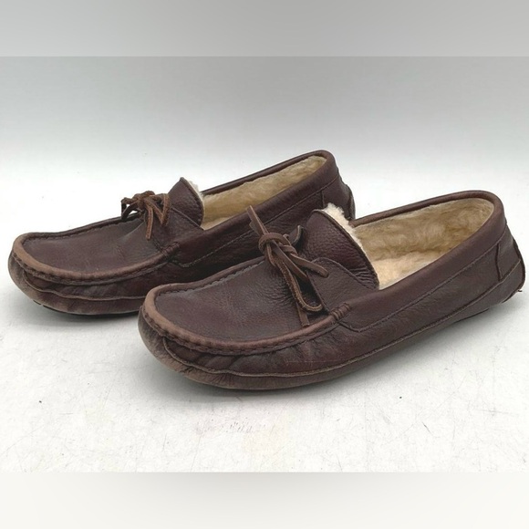 🐻 UGG Ascot Leather Slippers Men’s Size 10 – Chestnut Brown - Picture 3 of 9